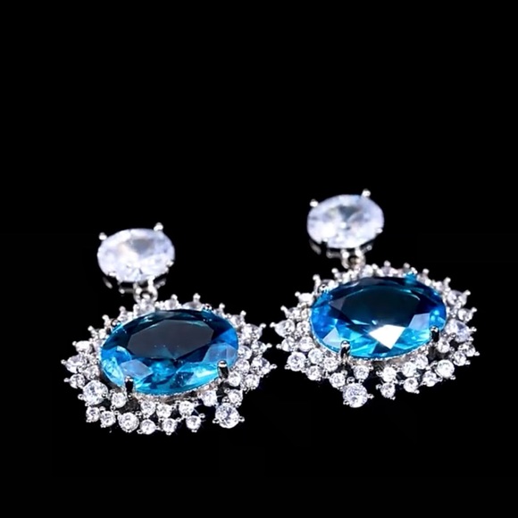 ✨Oval Blue Aquamarine Halo Earring✨✨ - Picture 5 of 5